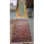 A green Kilim runner with yellow border, 263cm x 73cm and a Hamadan rug, 120cm x 78cm (2)