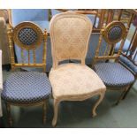 A pair of gilt parlour chairs with blue upholstery and a French style chair (3) Condition Report: