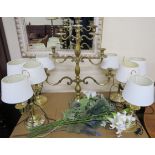 Four table lamps, candelabra and artificial flowers (6) Condition Report: Available upon request