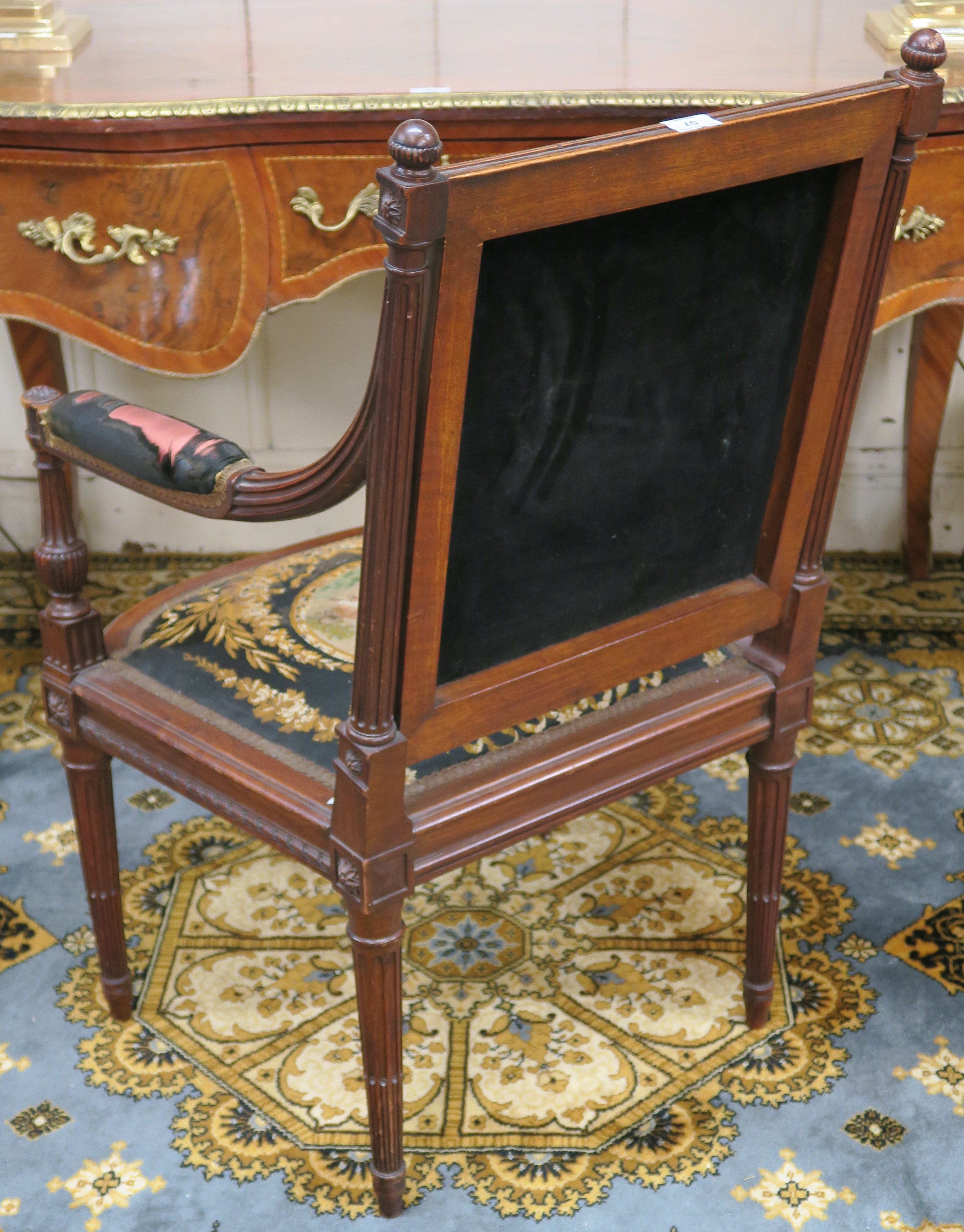 A FRENCH EMPIRE STYLE MAHOGANY OPEN ELBOW CHAIR by Loidrault of Paris the square back with half - Image 2 of 4