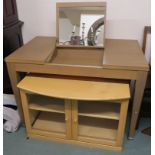 A modern table with integral mirror and a Parker Knoll tv cabinet (2) Condition Report: Available