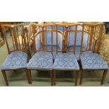 A Victorian inlaid parlour suite with blue fabric comprising sofa, pair of chairs and four chairs (