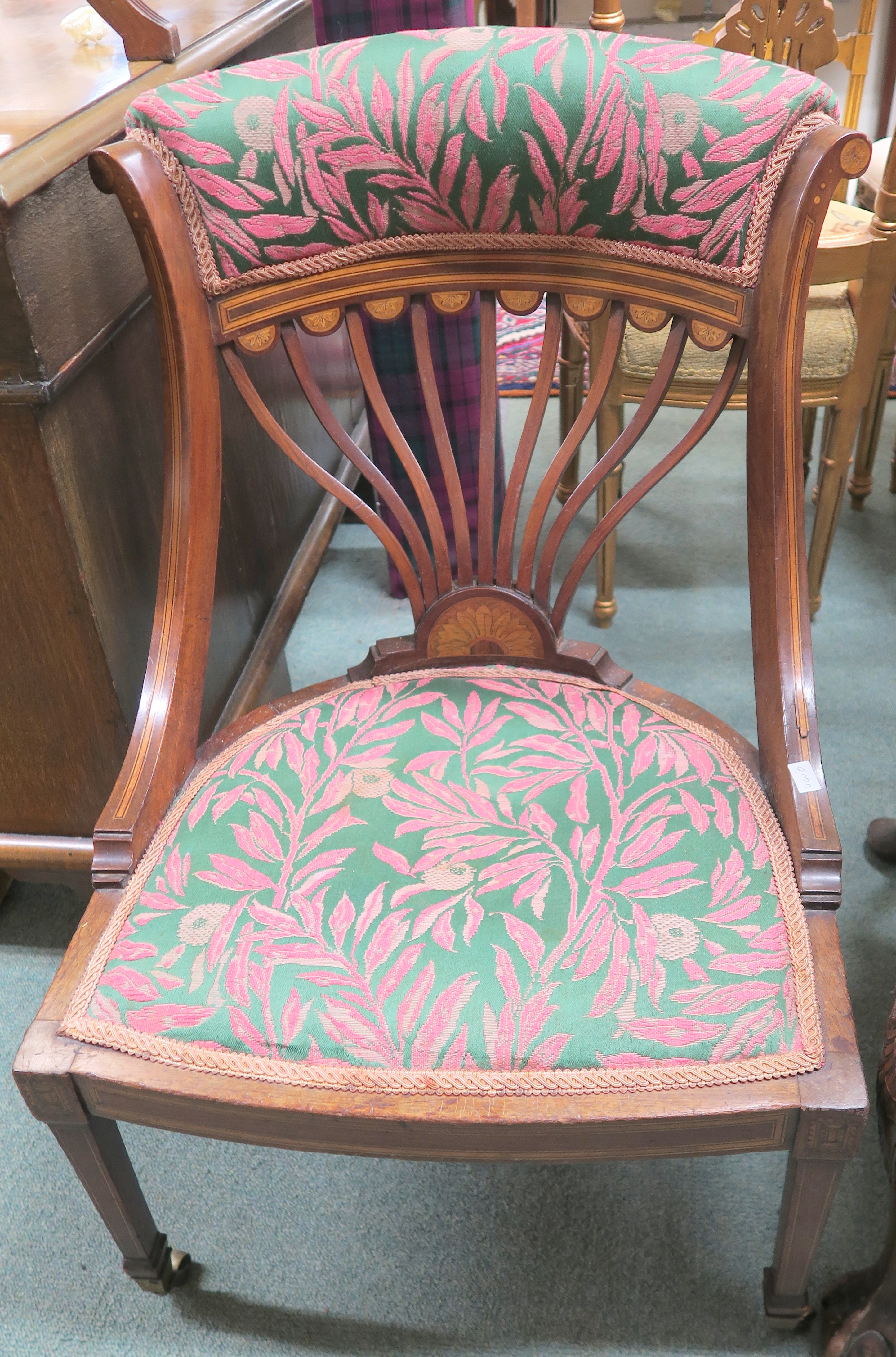 A walnut armchair with carved eagle arms with carved legs on ball and claw feet and an Edwardian - Image 2 of 4