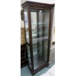 A modern display cabinet with glass shelves and lockable single glass door, 203cm high x 73cm wide x