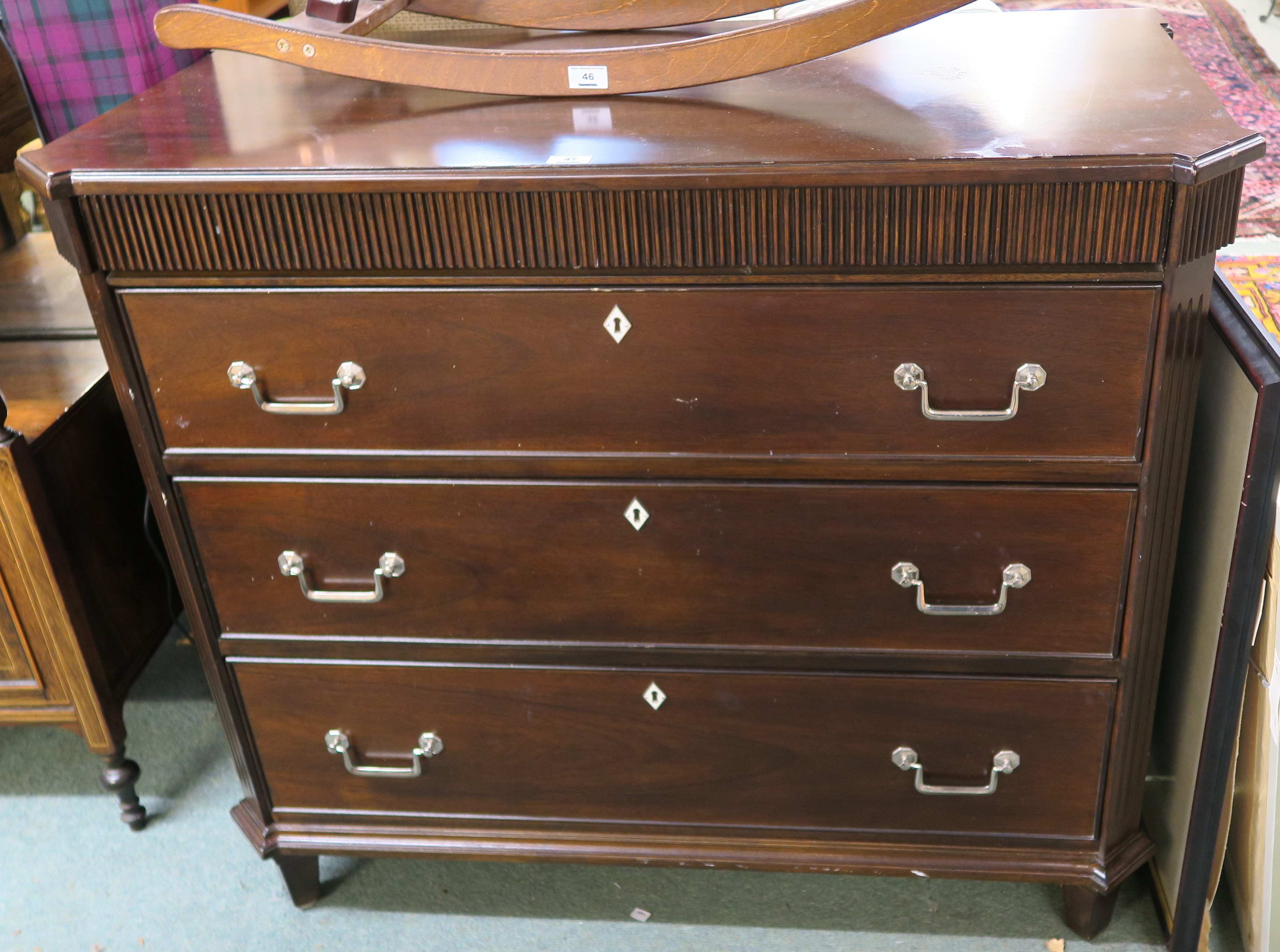 A mahogany three drawer chest by Martha Stewart, 100cm high x 114cm wide x 56cm deep Condition