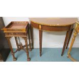 A mahogany inlaid demi lune table, 73cm high x 90cm wide x 38cm deep and a reproduction