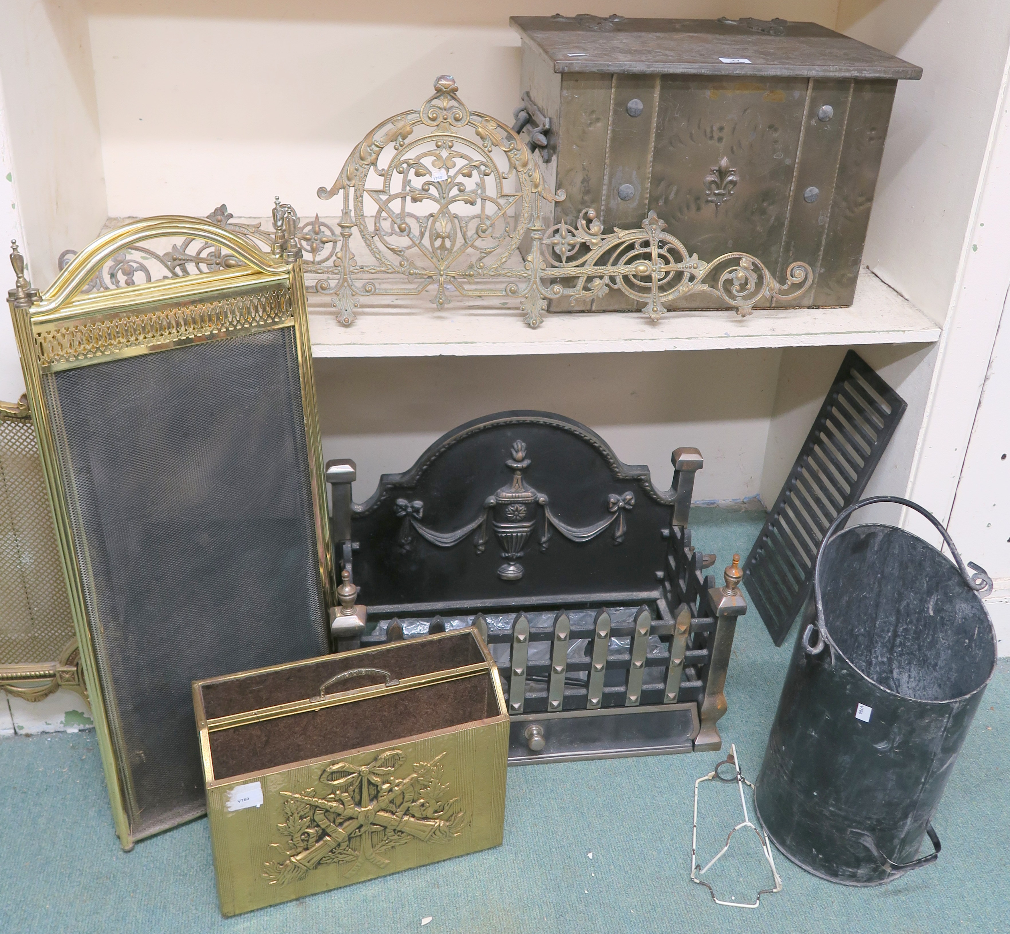 A cast iron open fire, firegrate, coal box, firescreen etc Condition Report: Available upon request