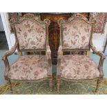 A pair of gilt framed ornate open armchairs with floral upholstery (2) Condition Report: Available