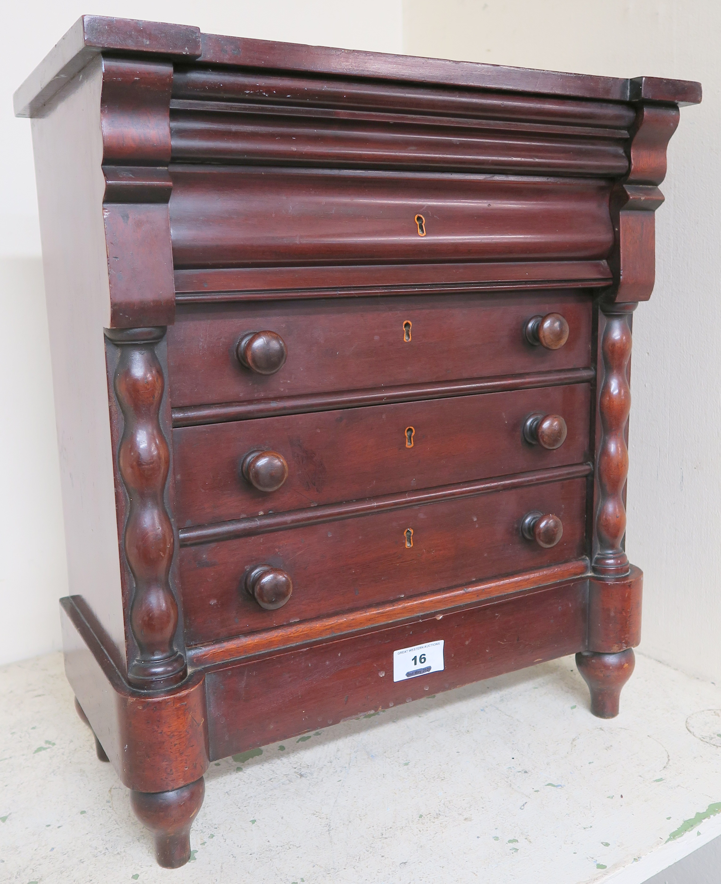 A Victorian mahogany apprentice piece chest of drawers, 46cm high x 40cm wide x 20cm Condition