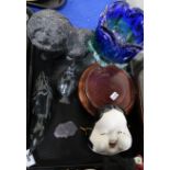 A pale lilac moulded glass bulldog, two Eskimo art birds and other items Condition Report: Available
