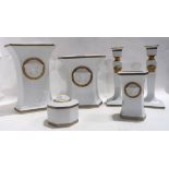 A collection of Rosenthal Versace white glazed wares including a pair of candlesticks, 21cm high,