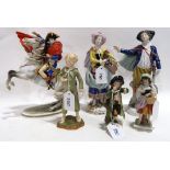 A Kaiser porcelain model of Napoleon on horseback, a pair of Samson style figures, a pair of