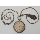A silver John Forrest open face pocket watch with a silver fob chain Condition Report: Not available