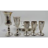 A lot comprising a silver dish, London 1969 and five sterling silver Jewish goblets (6), 209gms