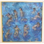 ITALIAN SCHOOL Figures bathing and another, signed, oil on board, 55 x 55cm (2) Condition Report: