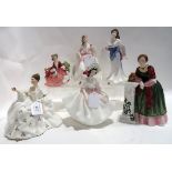Six Royal Doulton figures including Florence Nightingale, For You, Tender Moment, My Love, Lydia and