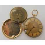 A 14k gold open face pocket watch, (inner dust cover metal back covers broken at the hinge) diameter