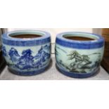 A pair of Chinese pottery jardiniere's with painted decoration Condition Report: