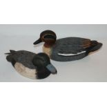 Four various carved and decorated ducks by John G. Brown, 27cm long and smaller and miniature
