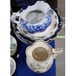 Two Crescent china blue and white washbowls, a Royal Albert Old Country Roses bowl, a Foley