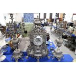 A Lancini Italian silvered metal clock garniture with candelabra, 69cm high Condition Report: