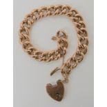 A 9ct rose gold curb link bracelet with heart shaped clasp, length 18cm weight 16gms Condition
