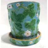 A majolica jardiniere on stand decorated with strawberry plants 22cm high Condition Report: base