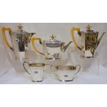 A five piece silver tea service by Mappin & Webb, Sheffield 1945, of tapering rectangular form
