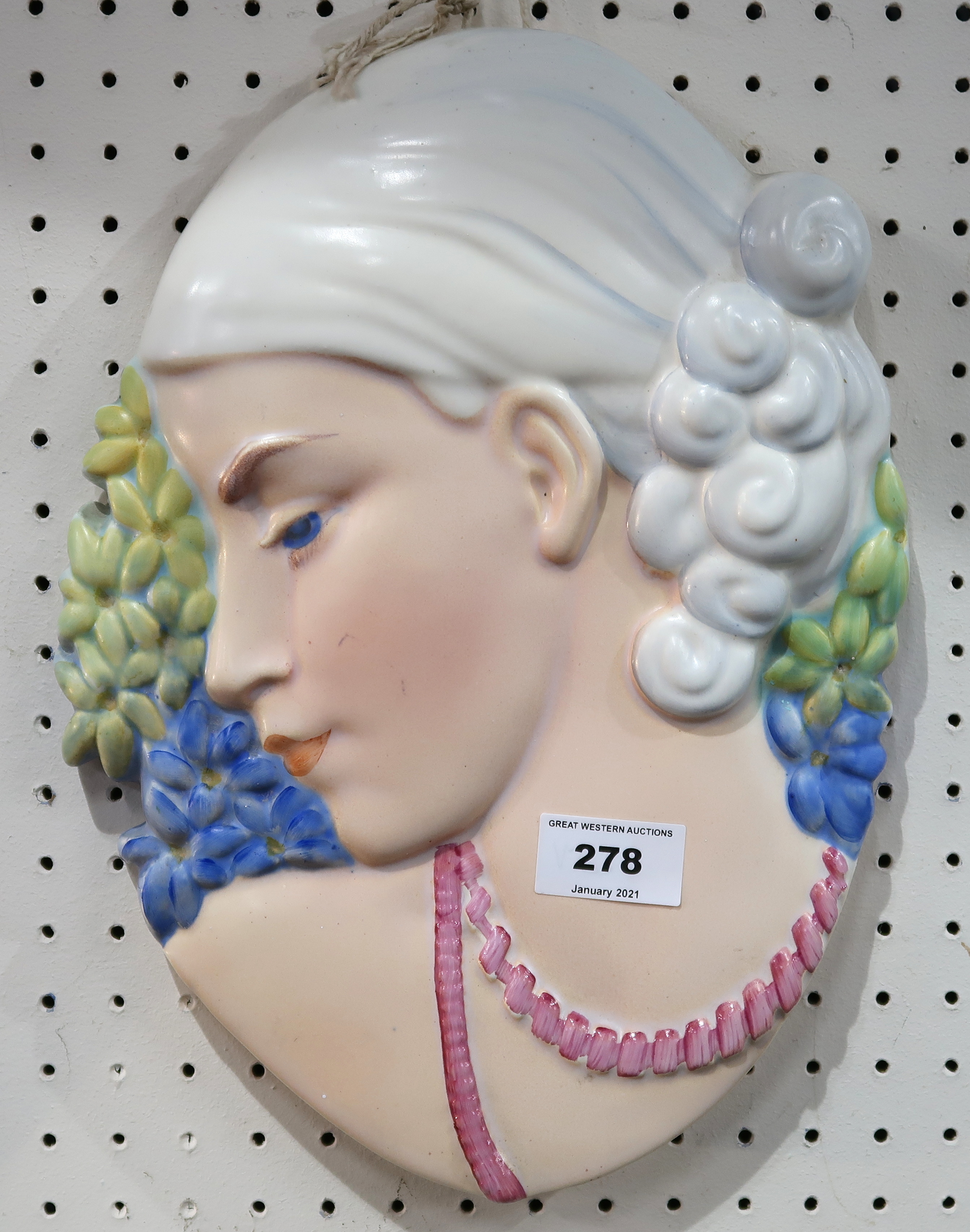 A Beswick 1930s Art Deco 'Hyacinth Girl' face mask, model 8187, length 30cm Condition Report: Nice