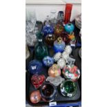 A collection of modern glassware including vases, tea light holders, a Heron glass paperweight etc