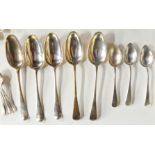 A lot comprising eight assorted silver spoons various hallmarks 433gms and a box of EP cutlery