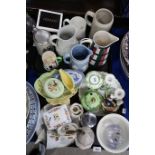 A Beswick figure The Frenchman, assorted crested china, a Carlton Man Hangman mug, assorted jugs etc