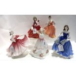 Five Royal Doulton figures including Elaine, Claire, Fair Lady, Moonlight Serenade and Autumn
