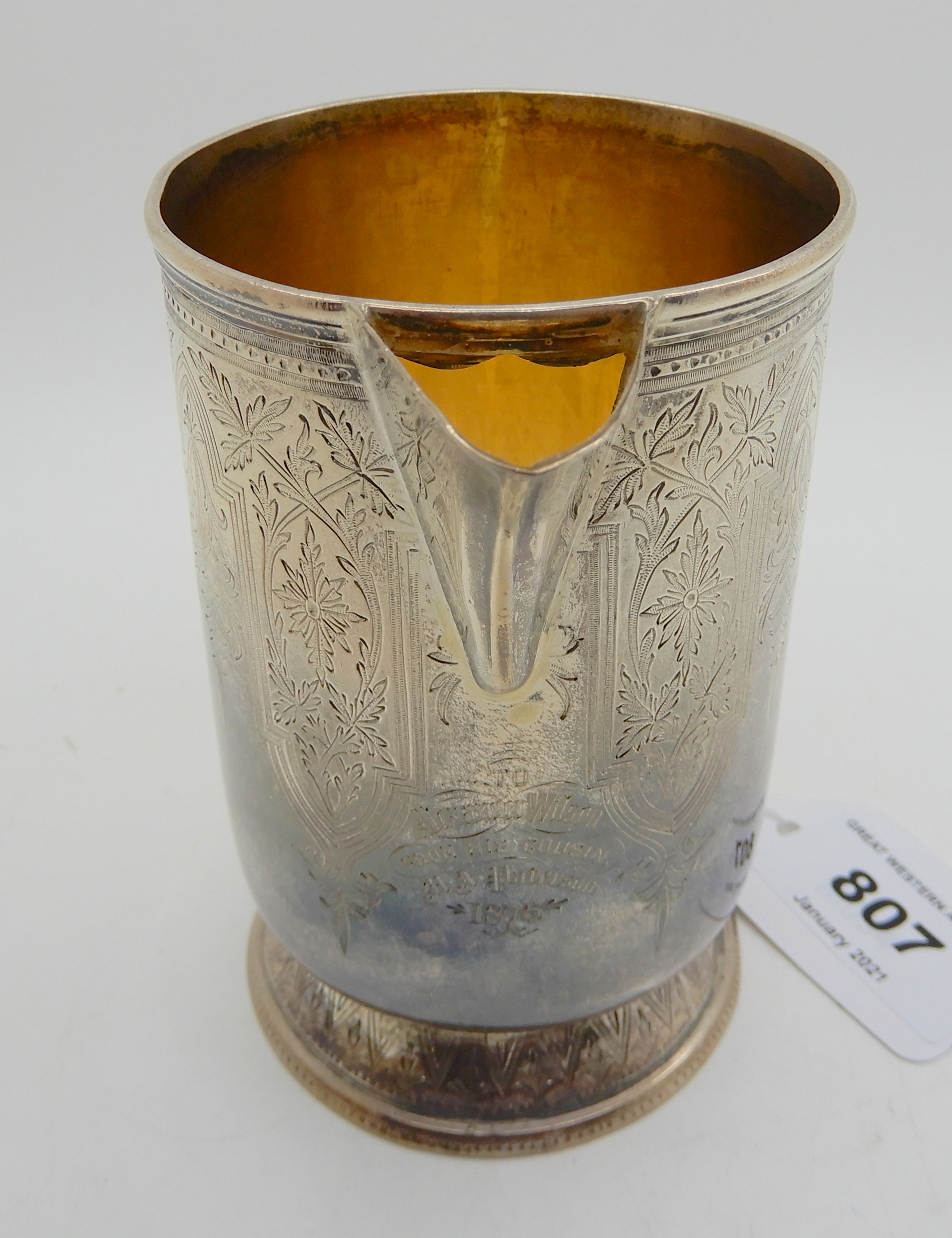 *WITHDRAWN* A Victorian silver jug, Edinburgh 1875, of cylindrical form with foliate and - Image 4 of 6