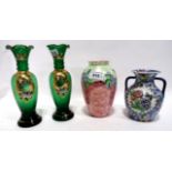 A Maling vase, a Copeland Spode vase, a pair of green vases Condition Report: Available upon