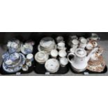 A Wedgwood blue and white transfer printed teaset, other tea and coffee wares including a