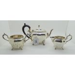 A bachelor's three piece silver tea service, rubbed marks, of bombe shape with gadrooned border on