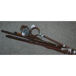 A shooting stick, rod and reel, vintage 3in reel and cased drawing set Condition Report: Available