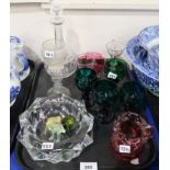A collection of antique glass including a wine glass marked Elizabeth Cocksworth, Woodmansey 1838,