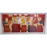 JOAN SOMERVILLE Dinner party, signed, print, 30 x 65cm and The Changing Room, signed, pastel, 26 x
