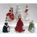 Six Royal Doulton figures including Bridesmaid, Alice, Ruby, Top o The Hill, Cherie and Fair