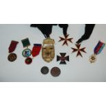 A tray lot including Masonic apron, sash, various medallions, badges etc Condition Report: Available