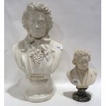 A plaster bust of Beethoven and another smaller of Mozart Condition Report: Available upon request