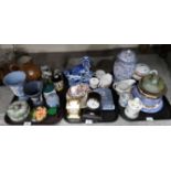 A Moorcroft Hibiscus pattern trinket dish, Wedgwood jasperware, stoneware jug, a Blue and White fo