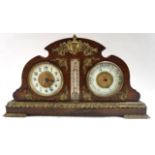 A wooden desk clock/barometer and thermometer with ormolu mounts, 39 cm long Condition Report: