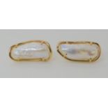 A pair of large freshwater pearl 14k post and clip earrings, 2.8cm x 1.4cm (approx) weight 9.1gms