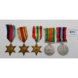 A group of five WWII medal and stars Condition Report: Available upon request