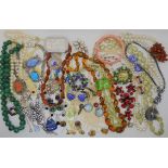 Carnelian beads, faux malachite and amber beads, and a collection of vintage costume jewellery