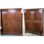 Two mahogany two door wardrobes by T Justice & Sons Ltd, Dundee, 208cm high x 145cm wide x 55cm deep