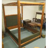 A Ralph Lauren Cape Lodge mahogany king size four poster bed with bamboo style supports with khaki